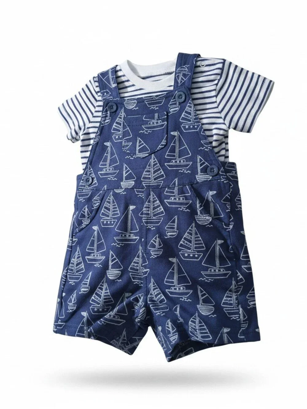 Little Me Baby Boys 2-Pc Sailboat Shortall Set Size 6M